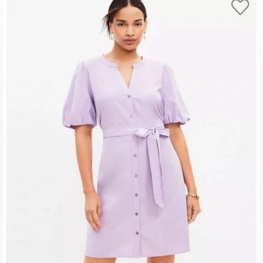 Loft Striped Puff Sleeve Shirtdress